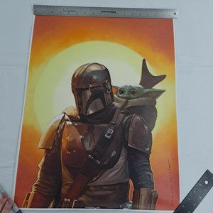 Baby Yoda Boba Fett Star wars Canvas Print 17.5 X 23